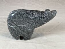 Vintage Grey Polished FOSSIL STONE Carved Bear Figurine picture