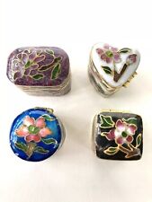 A SET OF 4 ENAMEL CLOISONNE MINIATURE PILL BOXES. TRINKETS/JEWELRY/COLLECTIBLES. picture