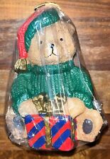 NEW RARE Vintage Christmas Teddy Bear Candle Green Knitted Sweater 5” Tall picture