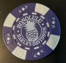 HONOLULU HD~Hawaii~Harley Davidson Poker Chip ~(Purple/White AKQJ) WHITE STAMP picture