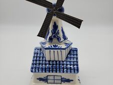 Vintage Delft Blue Spinning Windmill Coin Bank Hand Painted DBL EUC picture