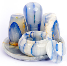 Blue & White Marble Salt and Pepper Set with Tray, 5 Pieces picture