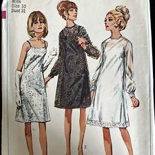 Vintage 1960s Simplicity 6784 Mod Dress + Slip Dress Sewing Pattern 10 XXS UNCUT picture
