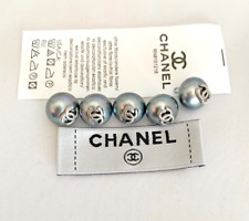 Chanel Vintage Button Set of 5 Size 13 mm Grey Pearl Silver Tone Metal and Label picture