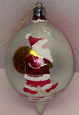 Vtg Hand Painted Mercury Glass Santa Claus Teardrop Christmas Ornament Poland 4” picture