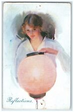 c1910's Pretty Woman Holding Reflections Lantern Posted Antique Postcard picture