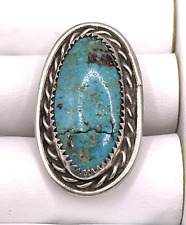 Vintage Navajo Ring Sterling Silver and Turquoise Large Oval Size 6 1/4 picture