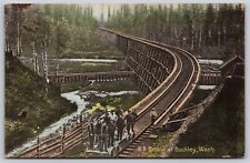 Postcard RR Bridge at Buckley, Washington Rail Cars Workers T133 picture