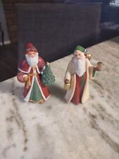 Lenox Miniature Collection Santa w/ Tree & Santa w Gold Bell Porcelain Figurines picture
