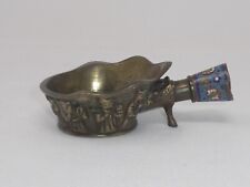 VINTAGE SMALL CHINESE BRASS SILK IRON COAL POT W/CLOISONNE ENAMEL HANDLE picture