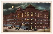 Olean New York Night view c1920's Masonic Temple and Olean House, hotel, old car picture