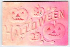 Halloween Postcard Airbrushed Pumpkins Vintage Original Antique Deep Embossed picture