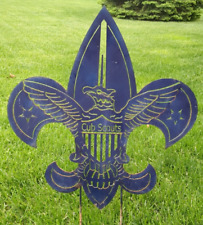 Vintage Blue-Painted Metal die-cut Yard Sign of Boy Scout Logo - Cub Scouts picture