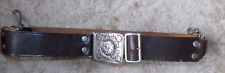 Vintage 1980s Girl Guides brown Leather Belt + Silver Metal Engraved Buckle VGC picture
