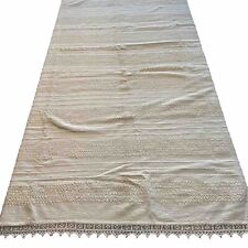 Vintage Antique Coverlet Hand Woven Ivory Puckered Weave Lace Trim Greece picture