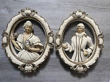 Universal Statuary Corp VTG 1958 Victorian Couple Wall Plaque Pair Chalkware 14