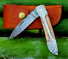 Custom HandMade Damascus Pocket Knife / Hand Forged Damascus Folding Blade 499 picture