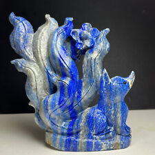 587g Natural Crystal Specimen.Lapis lazuli. Hand-carved Nine-tailed fox.Gift.PZ picture