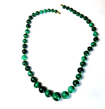 Vintage Genuine Green Malachite Stone Graduated Bead Necklace 20