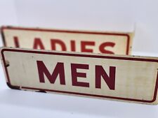 Vintage Porcelain Double Sided Men Ladies Gas Station Restroom Flange Sign Pair picture