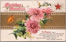 c1910s NOVEMBER BIRTHDAY Embossed Postcard TOPAZ Stone / Chrysanthemum Flower picture