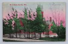 ME Church CASS CITY Michigan Antique Hand Colored Postcard Tuscola Co 1909 picture