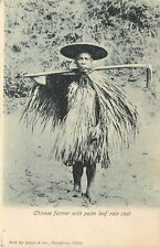 UDB Postcard; Chinese Farmer in Palm Leaf Raincoat w/Digging Stick/ Hoe Unposted picture