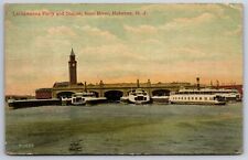Hoboken New Jersey~Lackawanna Ferry & Station @ River~Ferry Boats~1913 PC picture