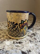 Vintage Hand Painted Talavera Mexican Pottery Mug Puebla Mexico Signed AL Mint picture