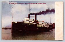 C&M Line Steamboat Ship Chicago Leaving Harbor St Joseph MI 1910 NYC CHIGAGO RPO picture