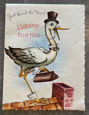Unused Vintage New Baby Greeting Card w/ Pop Up Flying Stork picture