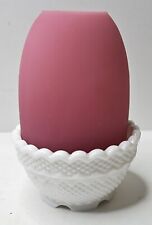 Fenton Fairy Lamp Glass Rose Satin Cased Pink Egg Shaped White Base 5 Inch picture