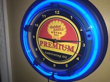 Golden Shell Premium Oil Gas Service Station Man Cave Neon Wall Clock Sign picture