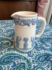 Vintage Wedgwood Embossed Queens Ware Pitcher Blue on White picture