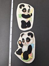 Vintage RARE 80s Collectible Flocked Fuzzy 4 x 3 Inch Panda Stickers- Set Of 2 picture