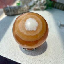 495g Natural Stunning crystal Orange Banded calcite sphere Healing 14th 70mm picture