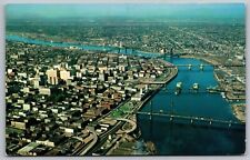Portland Oregon Willamette River Five Bridges Birds Eye View Vintage Postcard picture