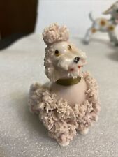 Vintage Spaghetti poodle Ceramic Figurine Pink 3-1/4 Tall X 3” Long And 2” Wide picture