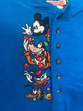 Vintage Disney Top Mickey Inc Small Blue Button Down Goofy Donald Pluto Apples picture