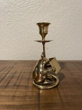 Vintage Solid Brass Mouse Reading a Book Candle Holder, Made in India picture