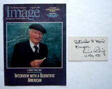 Linus Pauling SIGNED Image Magazine 1987 & INSCRIBED Note 1976 picture