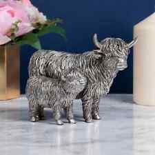 Leonardo Silver Reflections Highland Cow & Baby Calf Ornament  Figurine picture