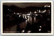 Postcard Salzburg bei Scheinwerferbeleuchtung 1932 RPPC N113 picture