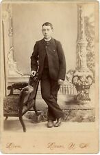 CIRCA 1889 CABINET CARD OF TEENAGE BOY  BLACK SUIT STUDIO Drew Dover NH picture