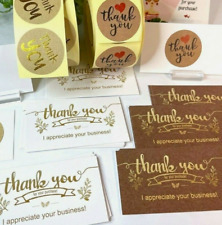 100x Thank You Your Purchase Business Cards Thank You Stickers Brown Gold White picture