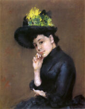 Oil painting nice young girl beauty & hat Contemplation-William-Merritt-Chase picture