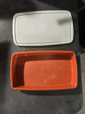 VINTAGE TUPPERWARE ORANGE RECTANGLE STORAGE CONTAINER AND LID 9