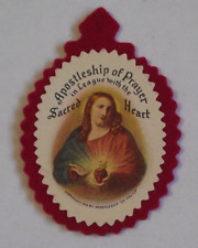 Vtg New NOS 1936 red scapular badge Apostleship of Prayer Sacred Heart Jesus picture