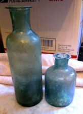 PAIR OF NICE TEAL COLORED UTILITY BOTTLES OPEN PONTIL 1850'S ERA DUG L@@K picture