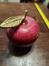 Red Marble Brass Apple Paperweight Desktop Teacher Gift Decor Realistic picture